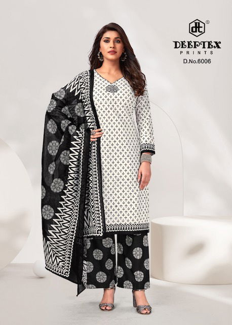 Aaliza Vol 6 By Deeptex Black And White Printed Cotton Dress Material
